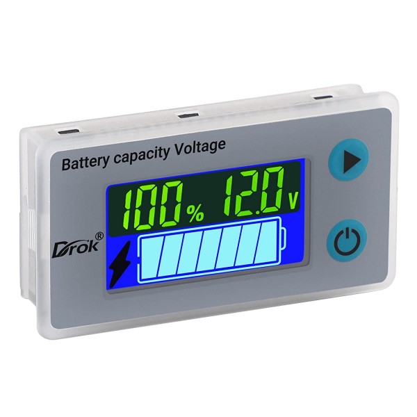 12V Battery Capacity Monitor with Fahrenheit Temperature DROK 10-100V 24V 36V 48V Digital Battery Status Tester Meter Remaining Percentage Level Voltage  Power Indicator Panel Gauge for Marine RV