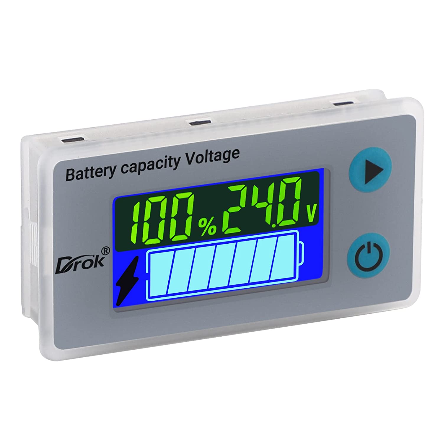 24V Battery Capacity Monitor, DROK 10-100V 24V 36V 48V Digital Battery  Status Tester Meter, Remaining Percentage Level Voltage Fahrenheit  Temperature Power Indicator Panel Gauge for Marine RV