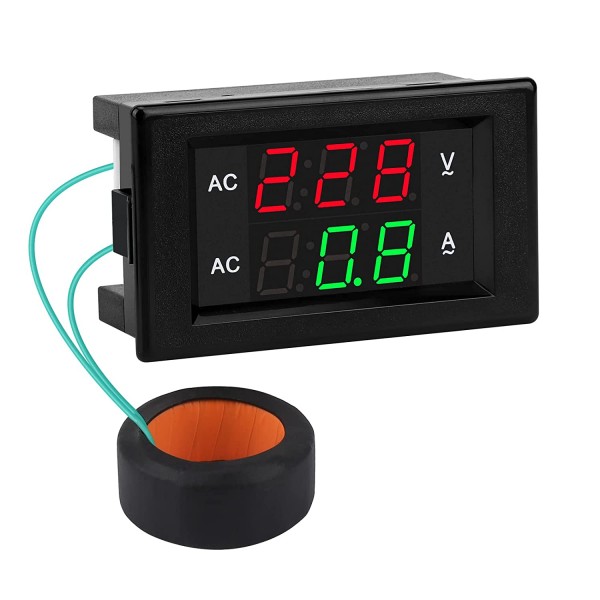 AC 500V 500A Digital Voltmeter Ammeter Panel, 0.39 Inches LED 2in1 Multimeter, 2-Wire Voltage Amperage Tester Gauge with Current Transformer