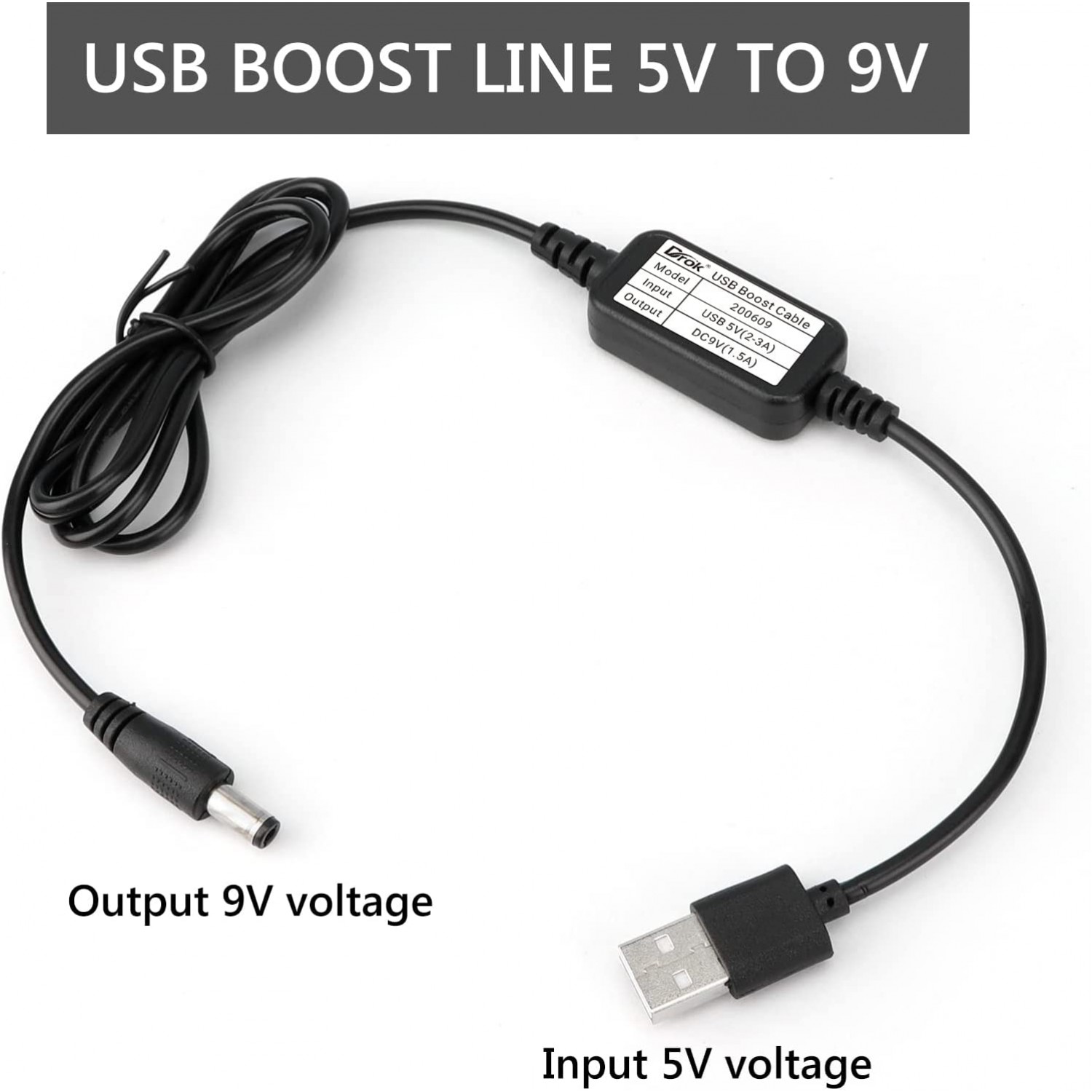 USB to 9v, DROK 5v to 9v USB Boost Converter, USB Cable DC 5v Step