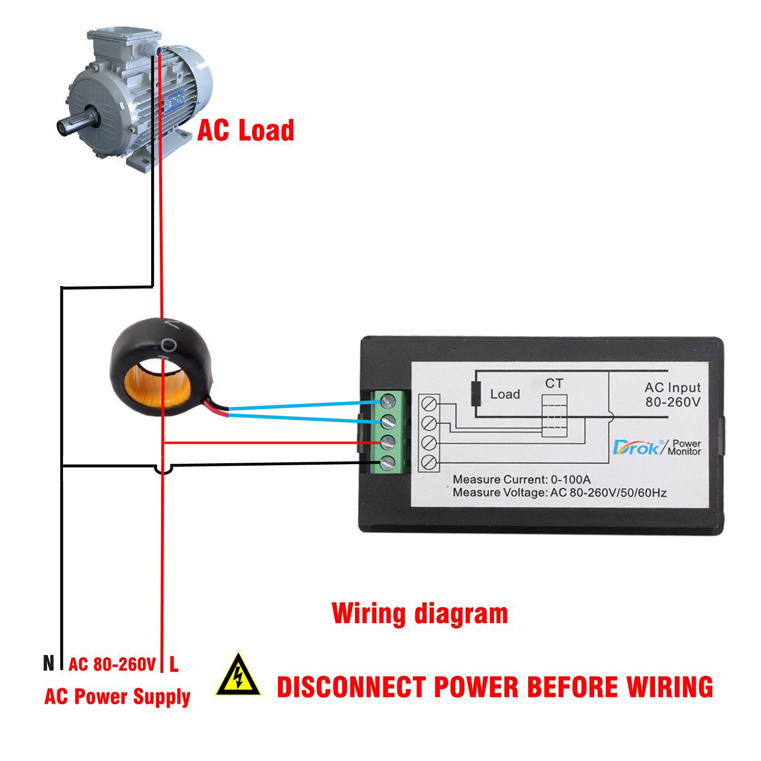 AC 220V 0-100A Digital Ammeter Display Monitor Current Ampere Measuring Meter