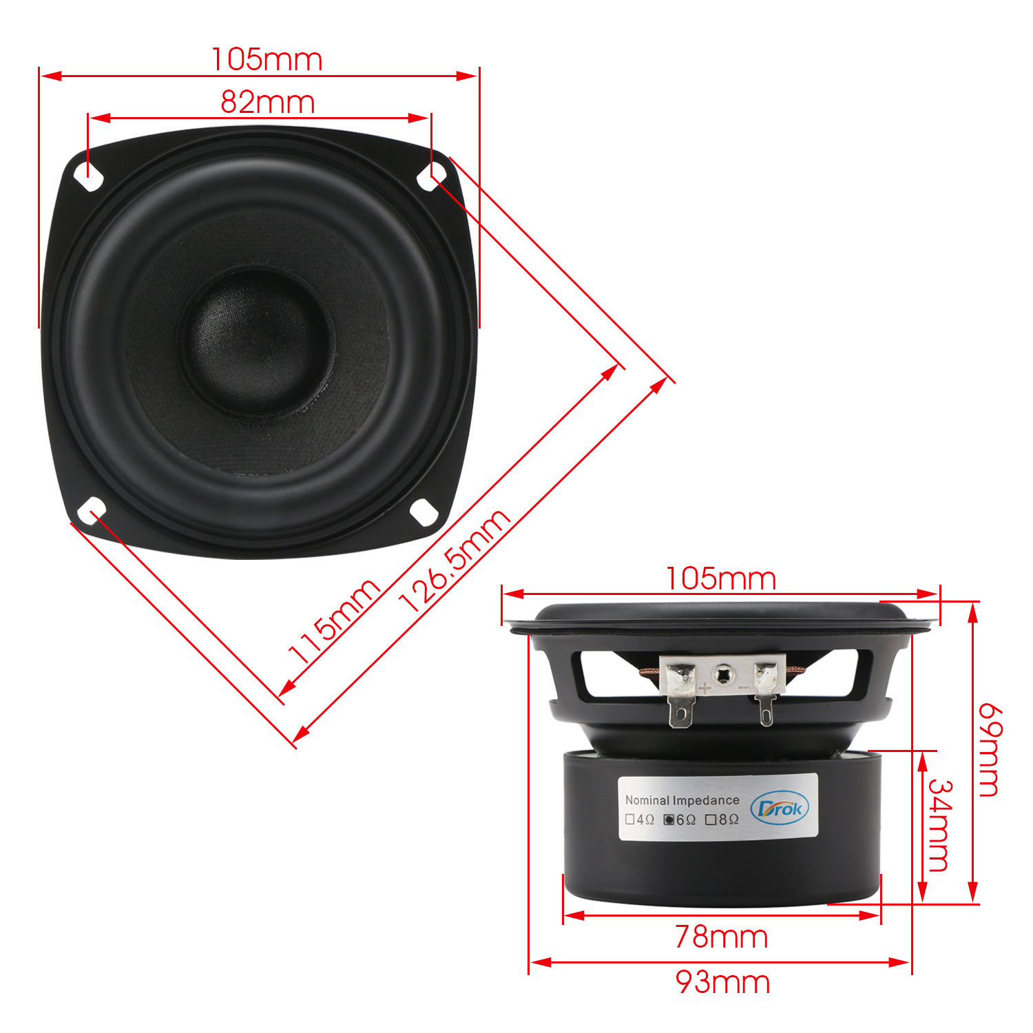 Audio Speaker 40W Woofer 4-inch 6 ohms Subwoofer Speaker Antimagnetic