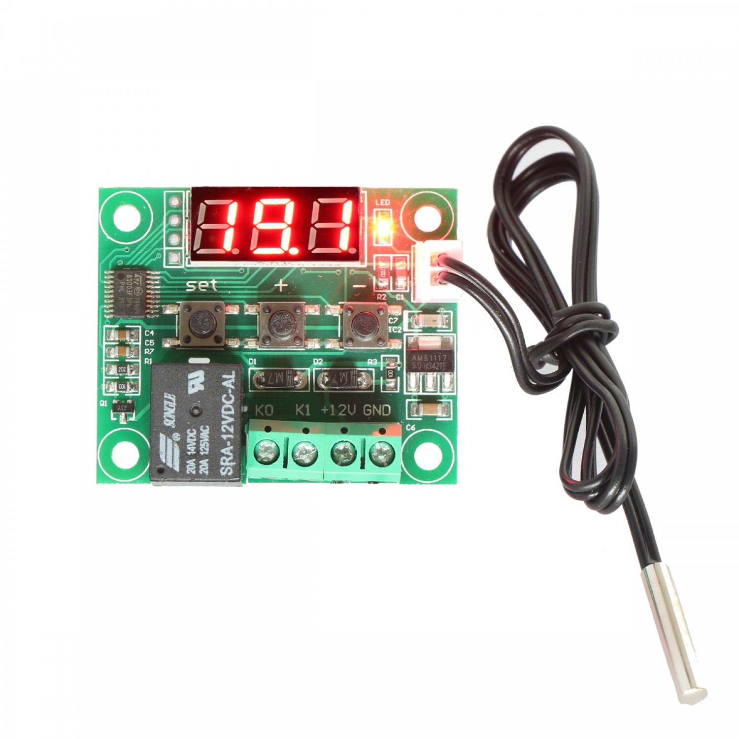 Icstation DC 12V Programmable Mini Digital Thermostat Temperature Controller Switch with Waterproof NTC Sensor Probe