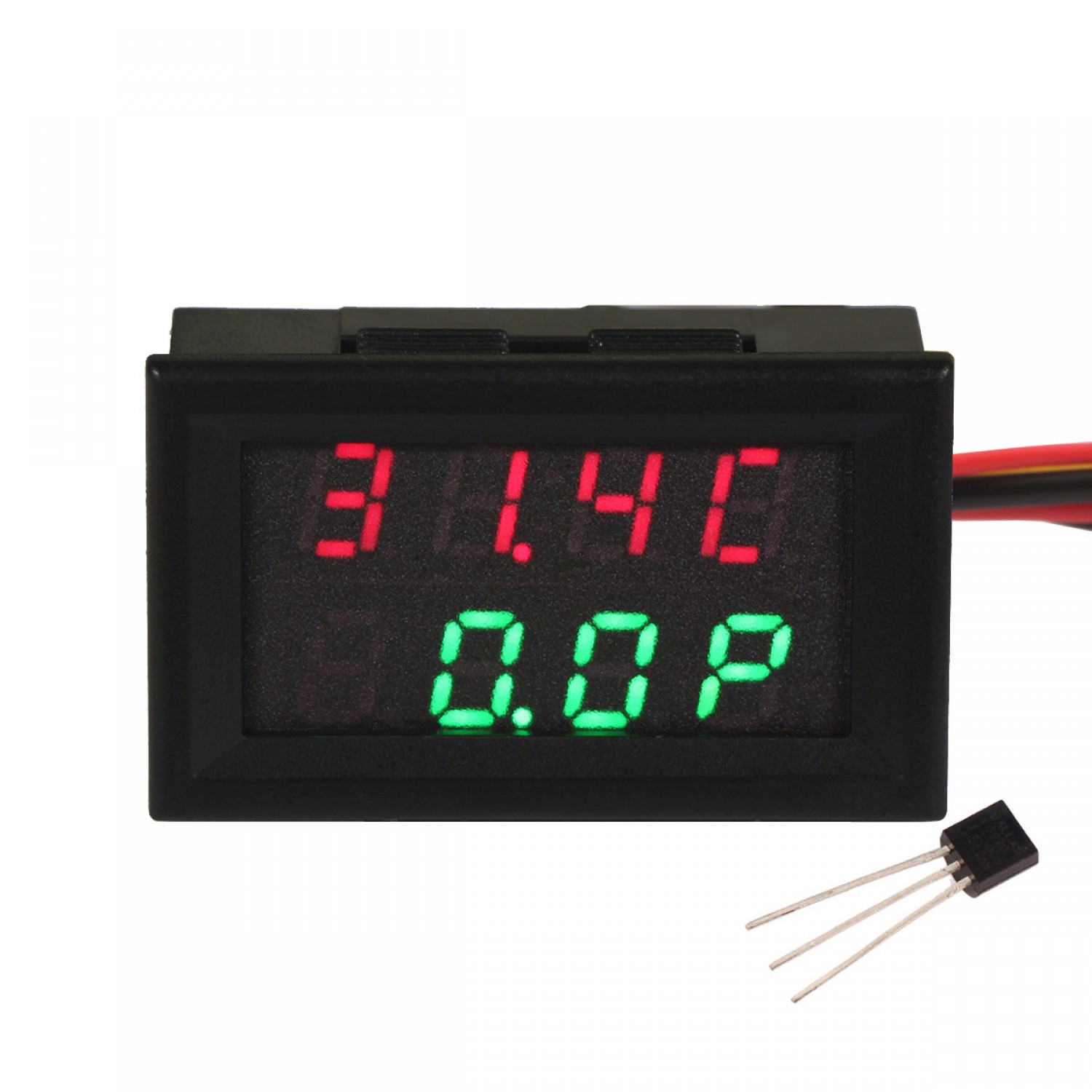 Dual Digital Thermometer Voltmeter Temperature Voltage Meter with Red Green LED 