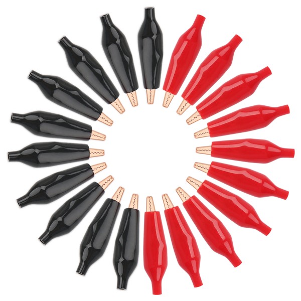 50 pcs Pure Copper Alligator Clipsm, 10A Copper Clip Clamp Electric Test helper with Black or Red Protective Insulation Cover