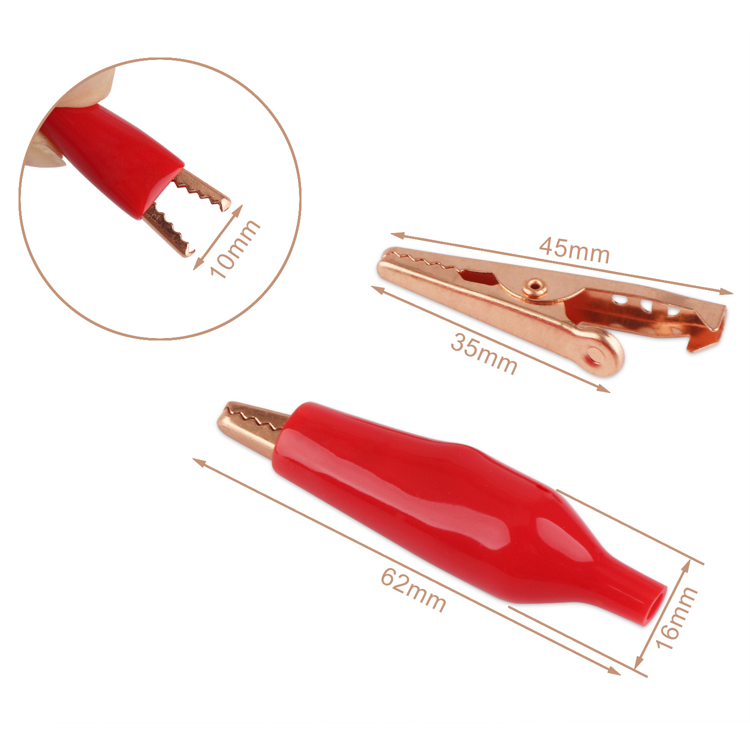 Crocodile Clip Red Insulated Test Leads Alligator Connector 45mm