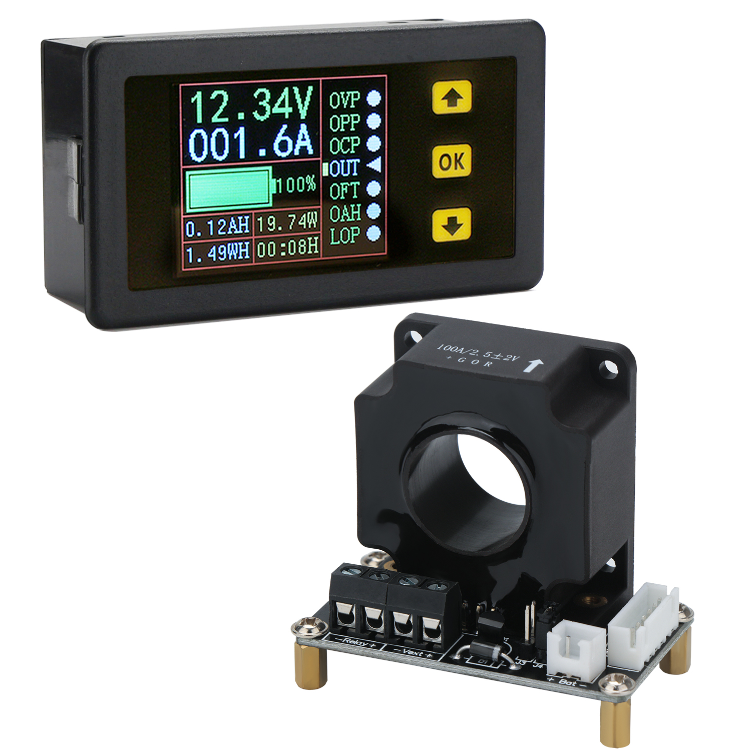 Digital Multimeter DC 0-90V 0-100A Voltmeter Ammeter Power Monitor w Hall Sensor 