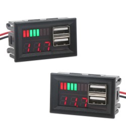 Digital Micro Car USB Voltmeter 2pcs Dual USB Port Power Drive Voltmeter 5V 2A LED Dual Display Battery Power Level Voltage Detector Monitor Tester Meter for Vehicle Automobile 
