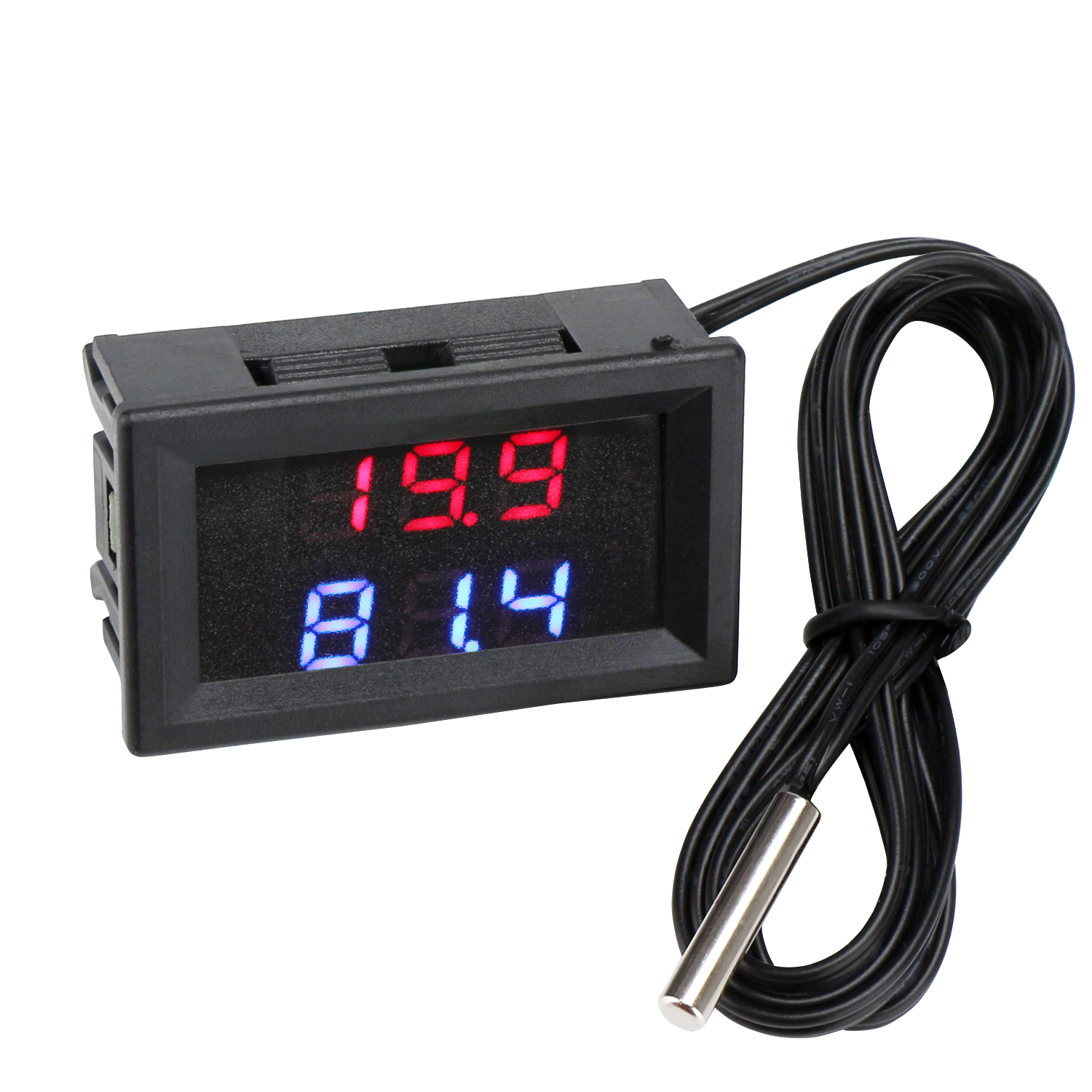 DROK Fahrenheit Scale 0.56 DC 12V Digital Car Clock Thermometer Voltmeter 3in1 Red LED Auto Gauges DS18b20 Probe 