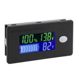 Battery Capacity Monitor DC10-100v Battery Meter 12v 24v 48v Battery Power Percentage Voltage Fahrenheit Temperature Indicator Gauge