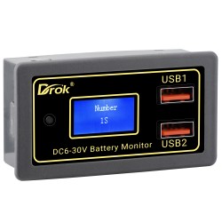 Car Battery Capacity Monitor DC 6V-30V Battery Indicator Percentage Voltage Meter 12v 24v Motorcycle Voltmeter with USB Port
