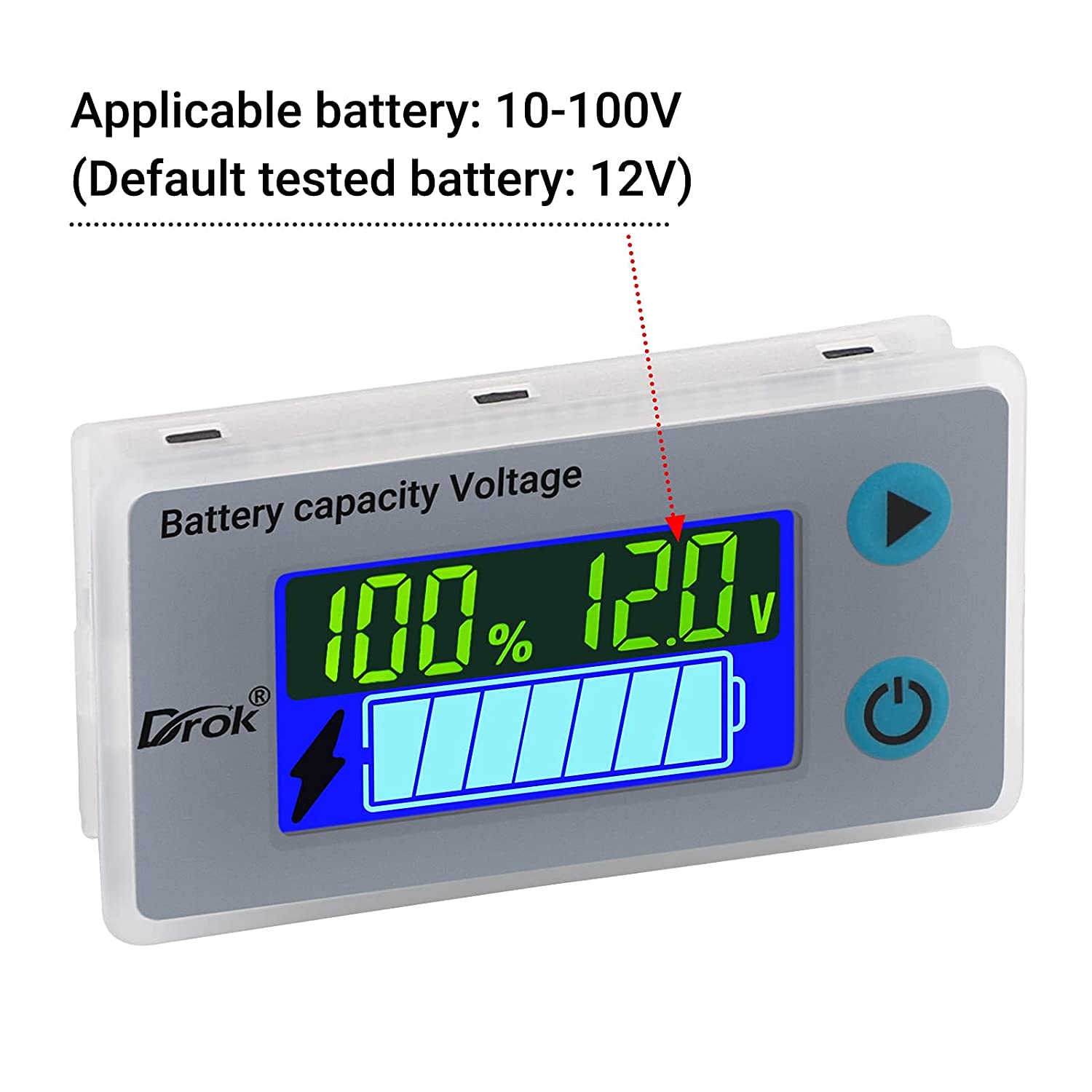 12V Battery Capacity Monitor, DROK 10-100V 24V 36V 48V Digital