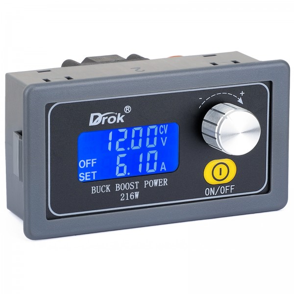 DROK Buck Boost Converter, DC 6-30V to 0-36V 6.1A 216W 6V 9V 12V 24V 36V CC CV Buck Boost Module, DC Regulated Power Supply, Stepdown Stepup Adjustable Voltage Regulator for Solar Panel DROK Buck Boost Converter, DC 6-30V to 0-36V 6.1A 216W 6V 9V 12V 24V 36V CC CV Buck Boost Module, DC Regulated Power Supply, Stepdown Stepup Adjustable Voltage Regulator for Solar Panel