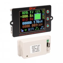 Wireless Multi Meter 0-100V 100A DC Coulometer Voltmeter, Battery Monitor with Digital LCD Screen, Volt Amp Temp Power Capacity Electric Work Monitor 