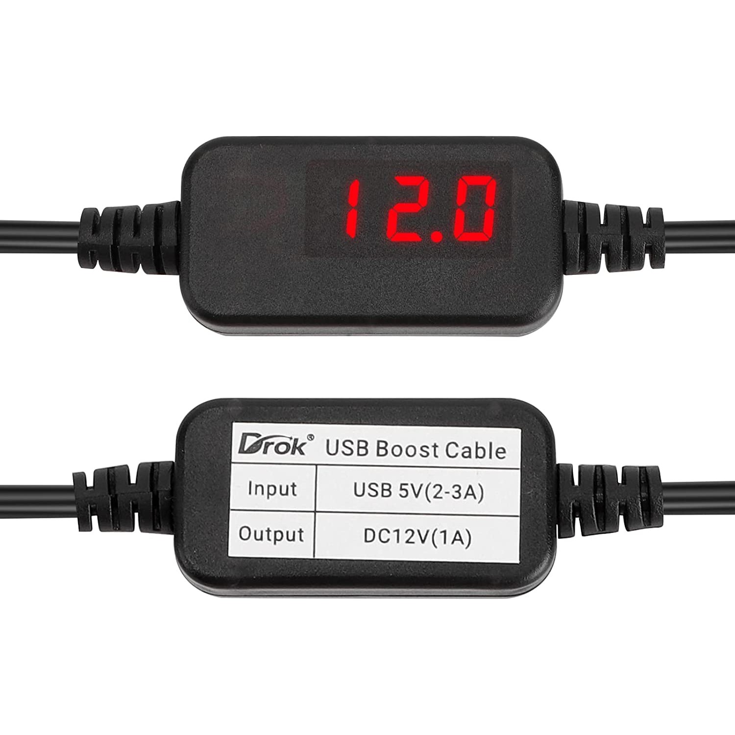 USB to 12v, DROK 5v to 12v USB Cable Boost Converter Step Up to 12V, 1A  Power Converter with LED Display Volt Transformer 5.5mm Port 1.2m Length