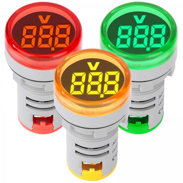DROK AC 500V Voltage Meter, 3pcs AC 60-500V 110v 220v Voltage Monitor Digital Larger LED Screen Voltmeter Volt Detetor Green Red Yellow Signal Indicator Light Panel