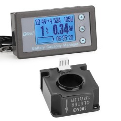 DROK Battery Monitor 12V 48V, Energy Efficient RV Solar Power Meter Current Capacity Multifunctional LCD Display DC Amp Meter Volt Meter 0-120V 0-300A with 3m Cable, for Marine Car Lithium Battery