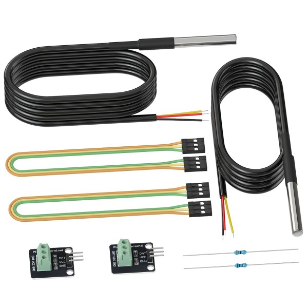 DROK 2 Pack Waterproof DS18B20 Temperature Sensor Probes with 2 Probe Adapter Boards and 4.7K ohm Resistors