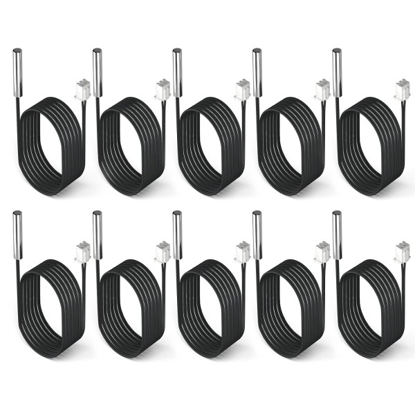 DROK 10K Temperature Sensor Probe, 10pcs 1 Meter Waterproof Temp Sensor Probe, Stainless Steel 3950 NTC Temp Sensor Probe